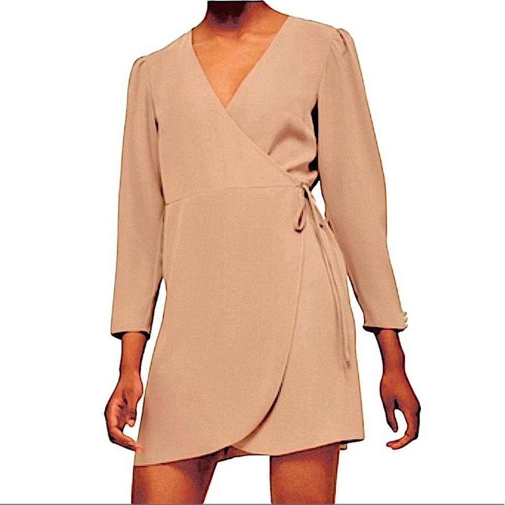 Topshop Beige Crepe Wrap Dress